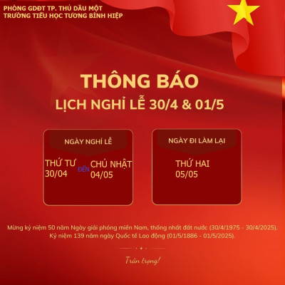Thông báo nghỉ lễ 30/04 và 01/05/2025